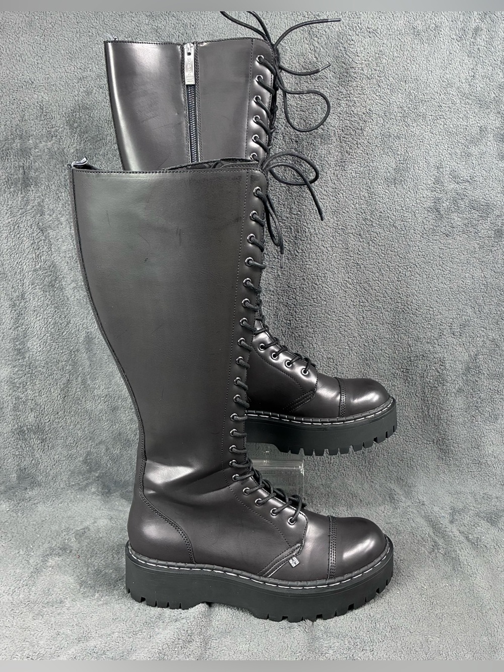 TUK A3117 Black TUKskin 20 Eye Knee High Double Decker Platform Boots US M11 W13